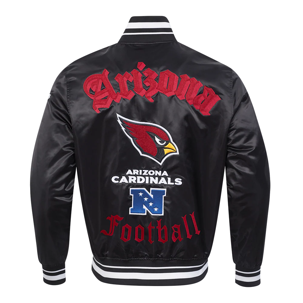 NFL ARIZONA CARDINALS OLD ENGLISH MEN'S RIB SATIN JACKET (BLACK) - Image 3