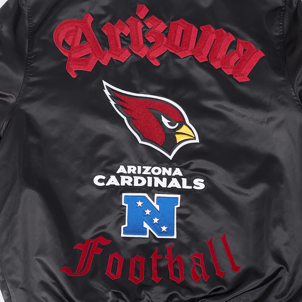 NFL ARIZONA CARDINALS OLD ENGLISH MEN'S RIB SATIN JACKET (BLACK) - Image 5