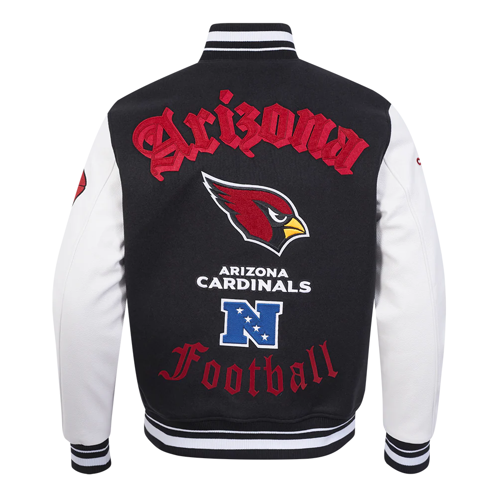NFL ARIZONA CARDINALS OLD ENGLISH MEN'S RIB WOOL VARSITY JACKET (BLACK/WHITE) - Image 3