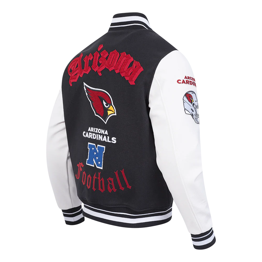NFL ARIZONA CARDINALS OLD ENGLISH MEN'S RIB WOOL VARSITY JACKET (BLACK/WHITE) - Image 4
