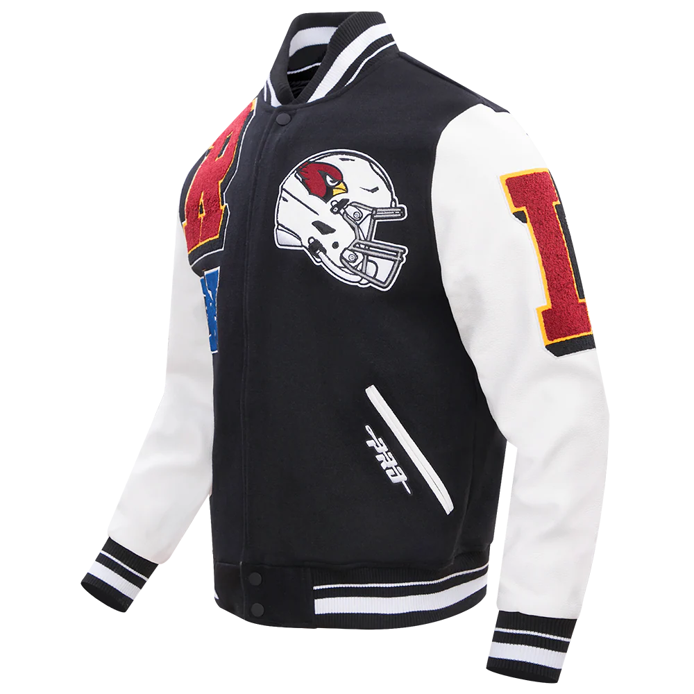 NFL ARIZONA CARDINALS MASHUP MEN'S RIB WOOL VARSITY JACKET (BLACK/WHITE) - Image 2