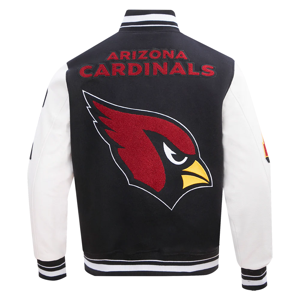 NFL ARIZONA CARDINALS MASHUP MEN'S RIB WOOL VARSITY JACKET (BLACK/WHITE) - Image 3
