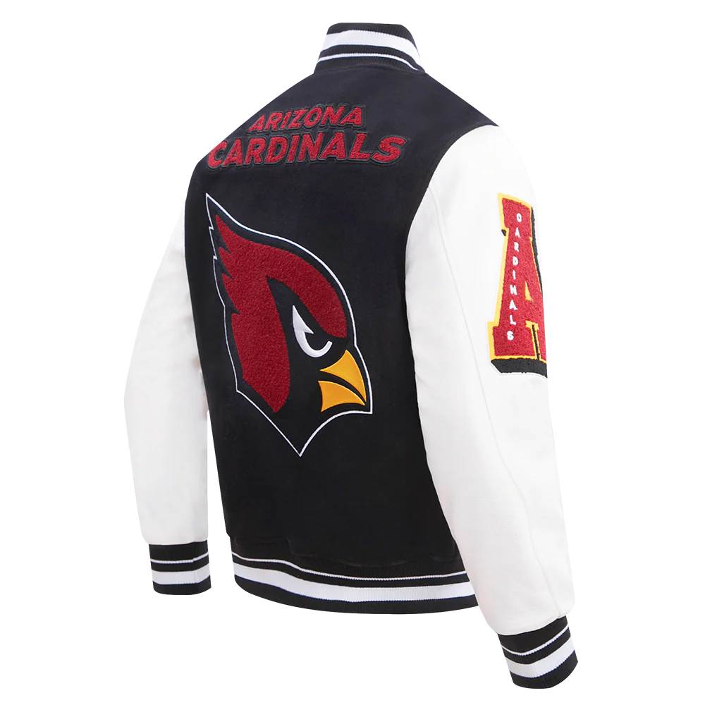 NFL ARIZONA CARDINALS MASHUP MEN'S RIB WOOL VARSITY JACKET (BLACK/WHITE) - Image 4