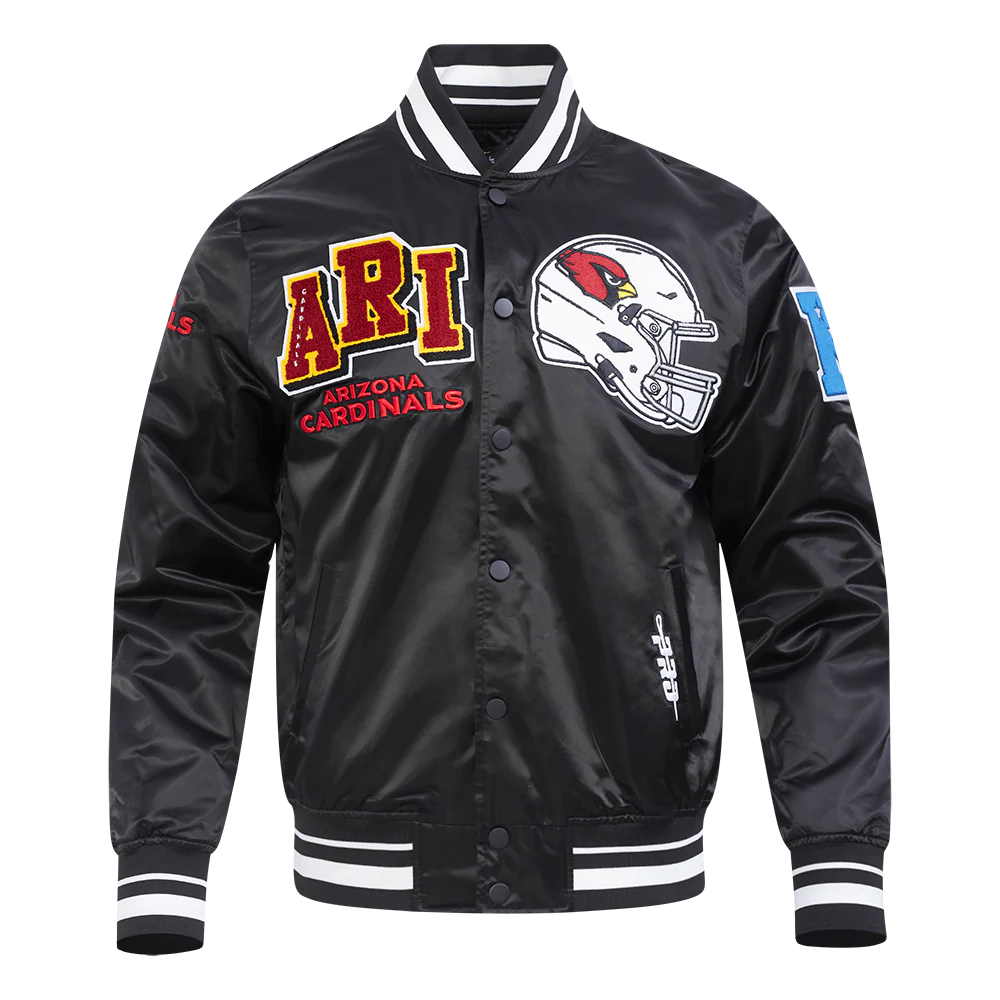 NFL ARIZONA CARDINALS MASHUP MEN'S RIB SATIN JACKET (BLACK)