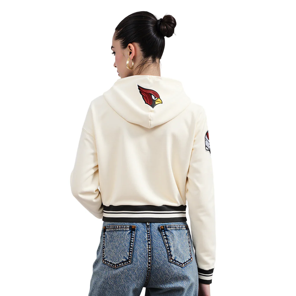 NFL ARIZONA CARDINALS RETRO CLASSIC WOMEN'S RIB CROPPED PO HOODIE (EGGSHELL/ BLACK) - Image 2