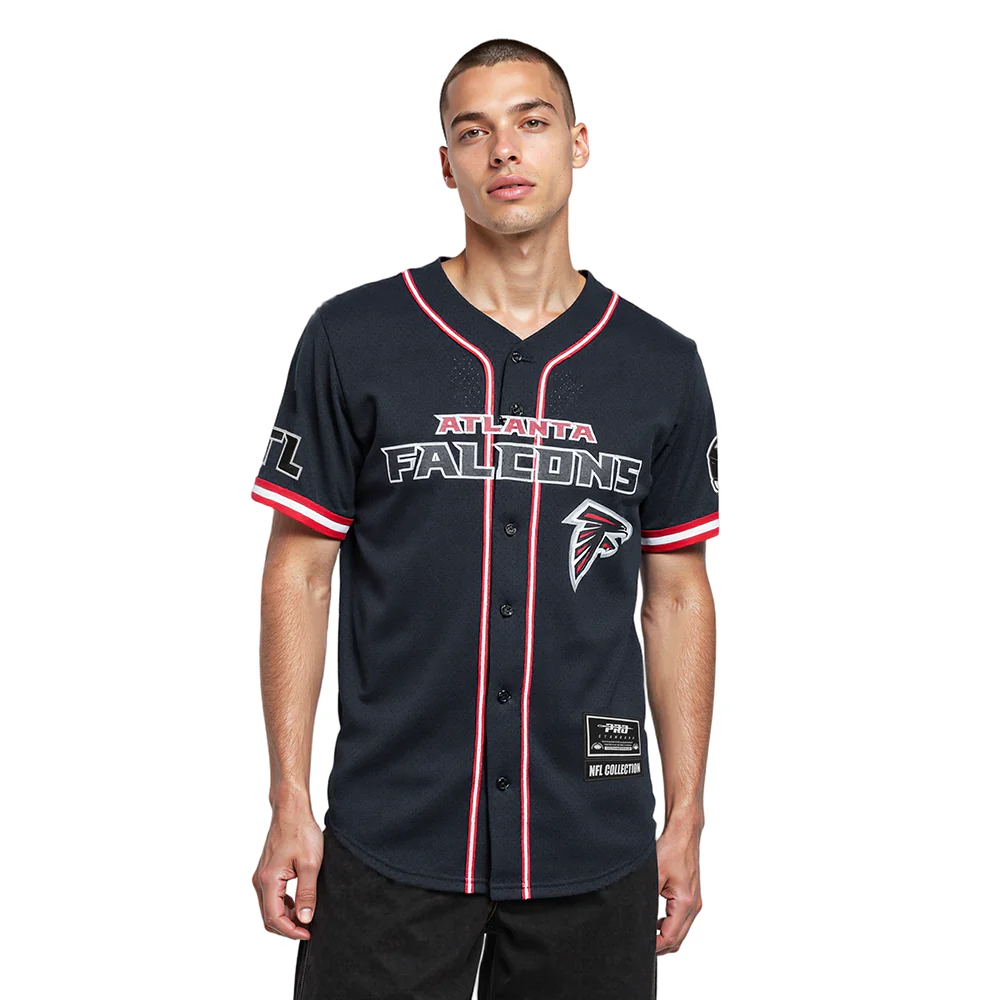 NFL ATLANTA FALCONS CLASSIC MESH BUTTON DOWN SHIRT (BLACK/RED)