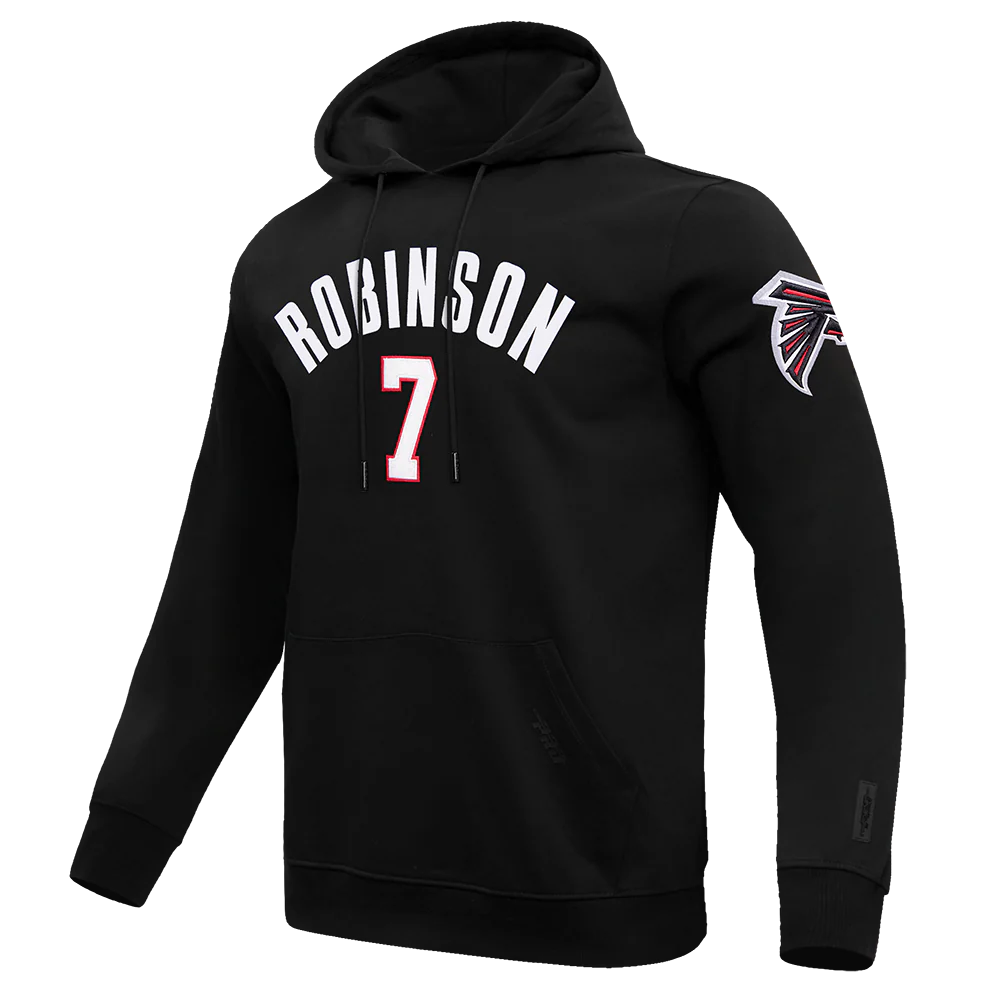 NFL ATLANTA FALCONS BIJAN ROBINSON #7 MEN'S DOUBLE KNIT PULLOVER HOODIE (BLACK) - Image 2