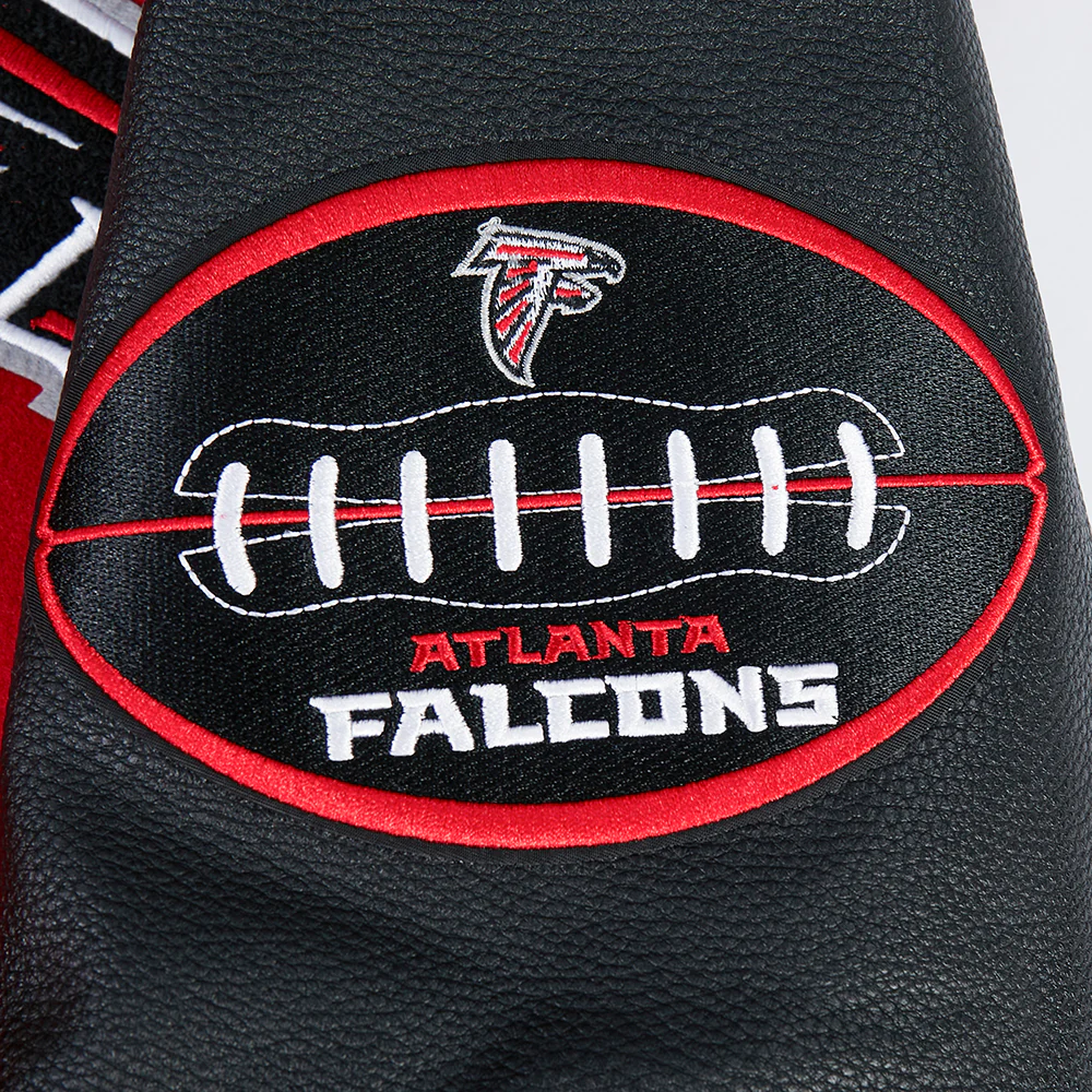 NFL ATLANTA FALCONS OLD ENGLISH MEN'S RIB WOOL VARSITY JACKET (RED/BLACK) - Image 5