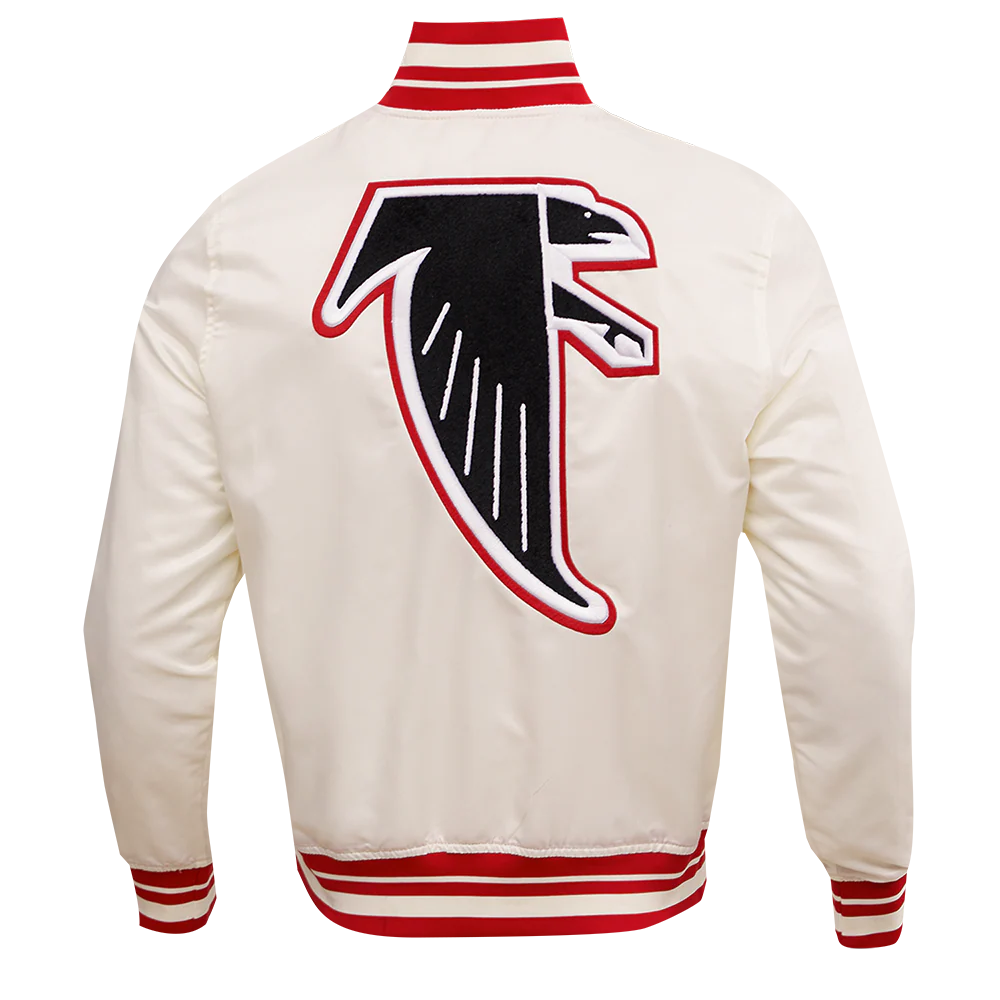 NFL ATLANTA FALCONS RETRO CLASSIC MEN'S RIB SATIN JACKET (EGGSHELL/RED) - Image 11