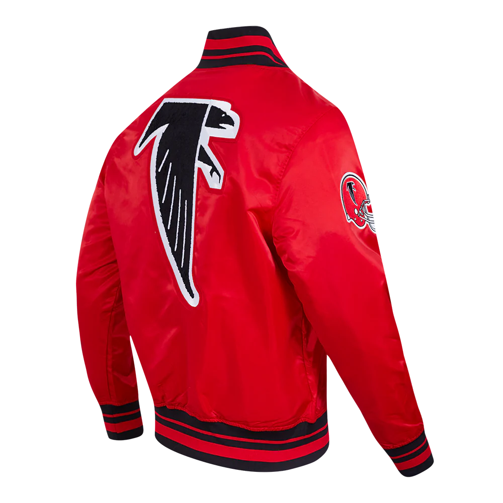 NFL ATLANTA FALCONS RETRO CLASSIC MEN'S RIB SATIN JACKET (RED/BLACK) - Image 4
