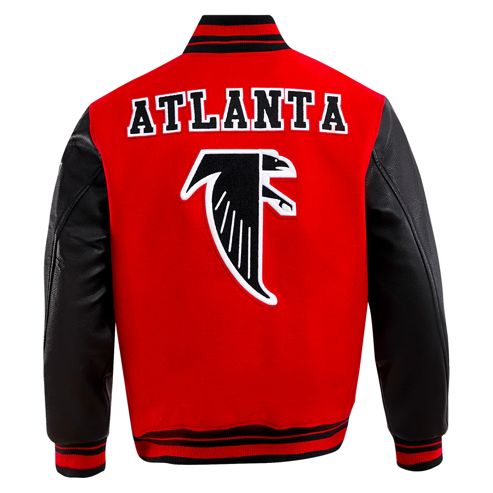 NFL ATLANTA FALCONS RETRO CLASSIC MEN'S RIB WOOL VARSITY JACKET (RED/BLACK) - Image 3