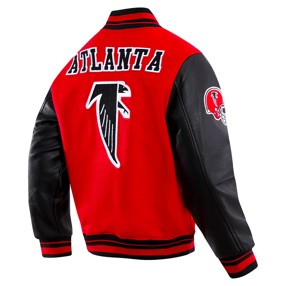 NFL ATLANTA FALCONS RETRO CLASSIC MEN'S RIB WOOL VARSITY JACKET (RED/BLACK) - Image 4