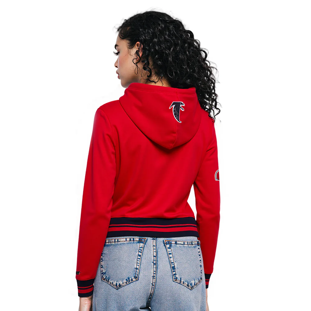 NFL ATLANTA FALCONS RETRO CLASSIC WOMEN'S RIB CROPPED PO HOODIE (RED/BLACK) - Image 2