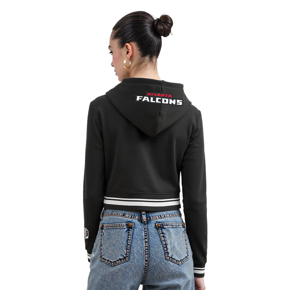 NFL ATLANTA FALCONS MASHUP WOMEN'S RIB CROPPED PO HOODIE (BLACK/RED/BLACK) - Image 11