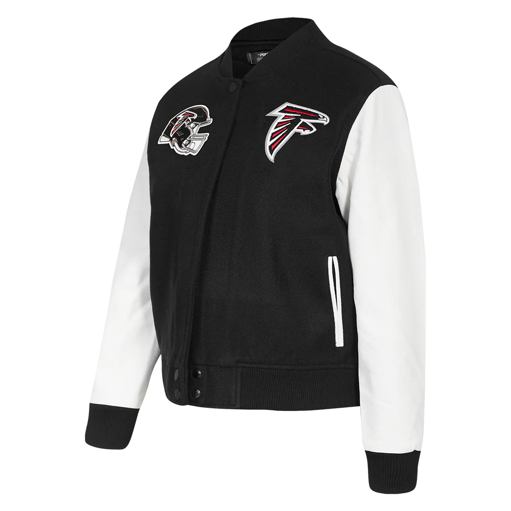 NFL ATLANTA FALCONS CLASSIC WOMEN'S WOOL VARSITY JACKET (BLACK/WHITE) - Image 2