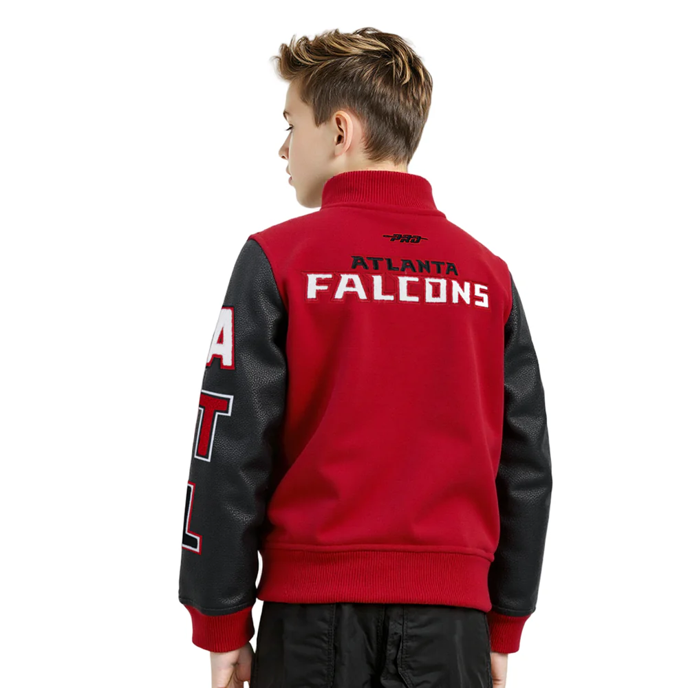 NFL ATLANTA FALCONS CLASSIC LITTLE BOYS WOOL VARSITY JACKET (RED/BLACK) - Image 2