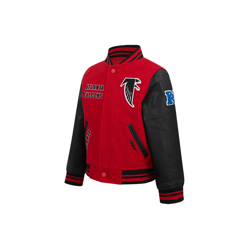 NFL ATLANTA FALCONS RETRO CLASSIC LITTLE BOYS RIB WOOL VARSITY JACKET (RED/BLACK) - Image 2