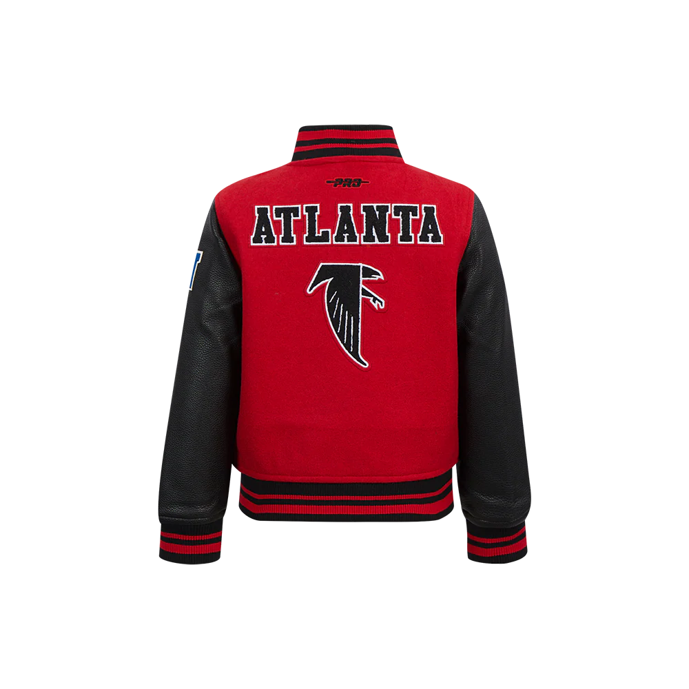 NFL ATLANTA FALCONS RETRO CLASSIC LITTLE BOYS RIB WOOL VARSITY JACKET (RED/BLACK) - Image 3