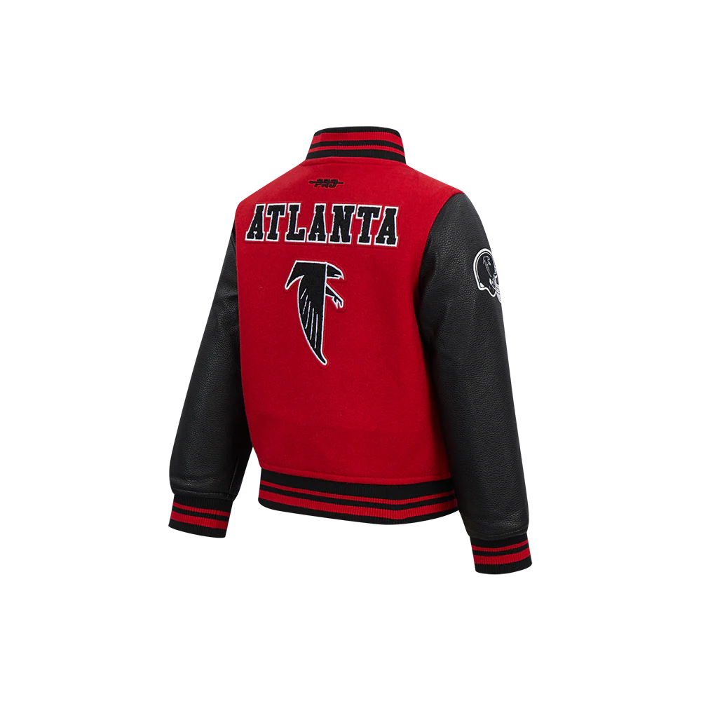 NFL ATLANTA FALCONS RETRO CLASSIC LITTLE BOYS RIB WOOL VARSITY JACKET (RED/BLACK) - Image 4
