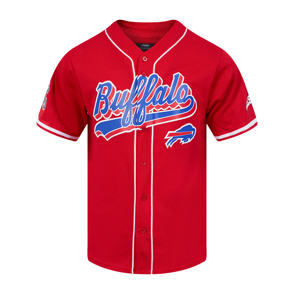 NFL BUFFALO BILLS SCRIPT TAIL MEN'S MESH BUTTON DOWN SHIRT (RED)
