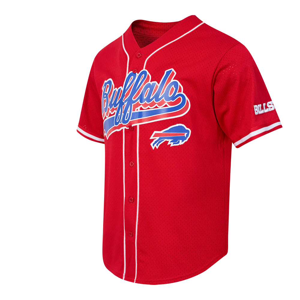 NFL BUFFALO BILLS SCRIPT TAIL MEN'S MESH BUTTON DOWN SHIRT (RED) - Image 2