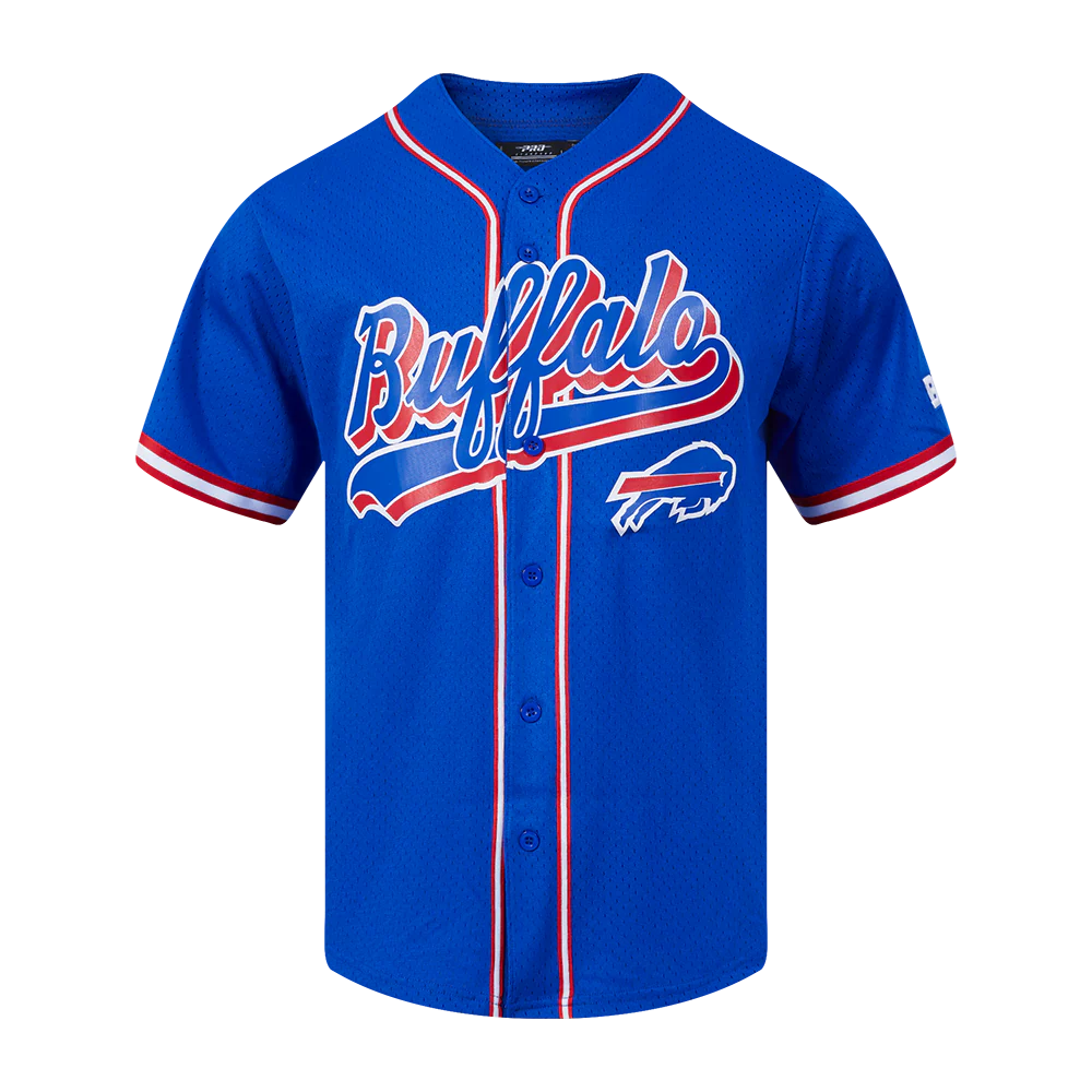 NFL BUFFALO BILLS SCRIPT TAIL MEN'S MESH BUTTON DOWN SHIRT (ROYAL BLUE/RED)