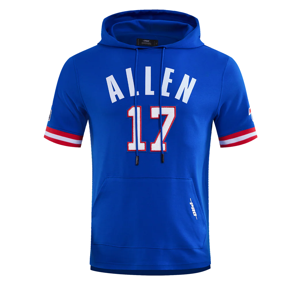 NFL BUFFALO BILLS JOSH ALLEN #17 MEN'S SHORT SLEEVE PULLOVER HOODIE (ROYAL BLUE/RED)