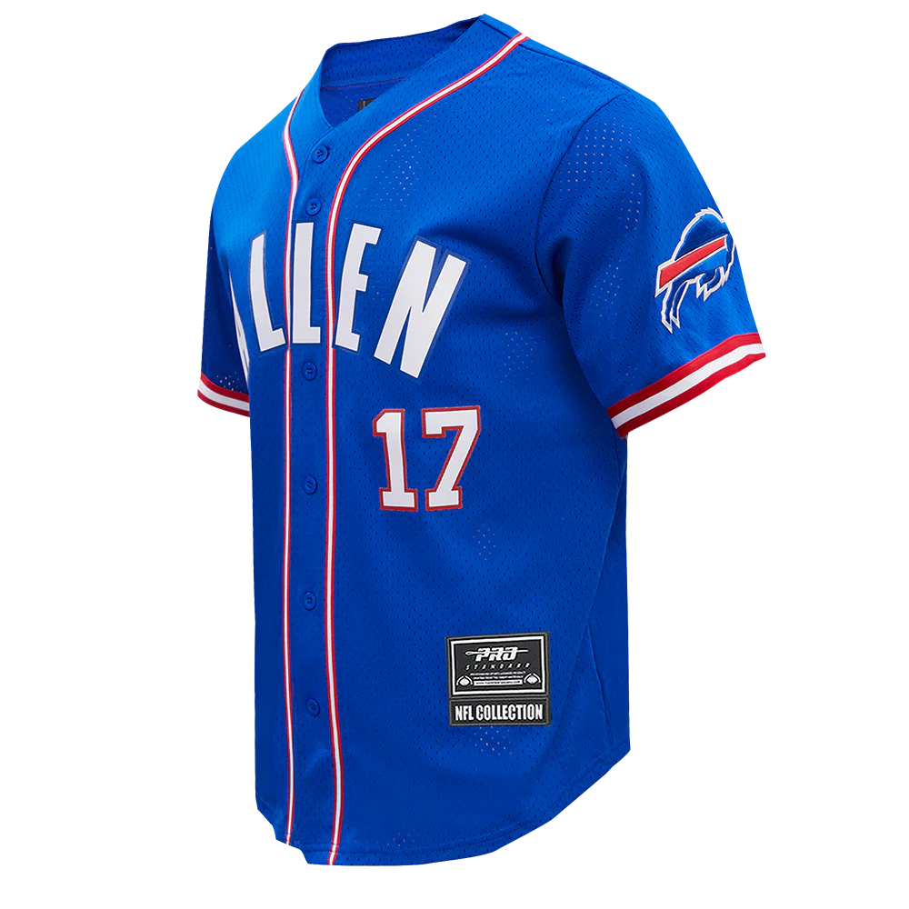 NFL BUFFALO BILLS JOSH ALLEN #17 MEN'S MESH BUTTON DOWN SHIRT (ROYAL BLUE/RED) - Image 2