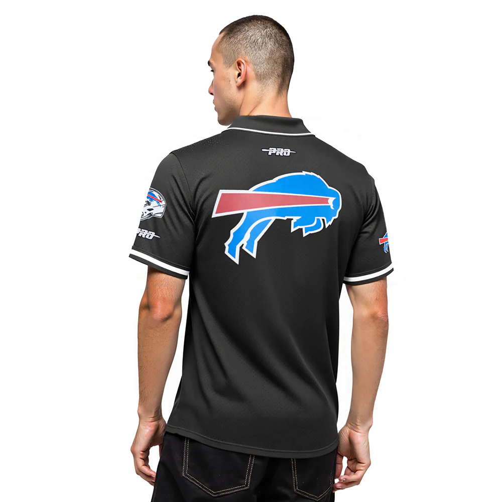 NFL BUFFALO BILLS JOSH ALLEN #17 CLASSIC MESH PNN MEN'S MESH BUTTON DOWN SHIRT (BLACK) - Image 2