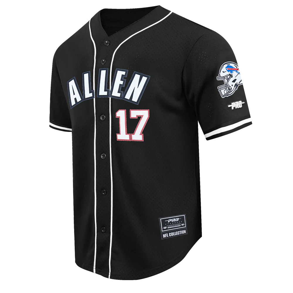 NFL BUFFALO BILLS JOSH ALLEN #17 CLASSIC MESH PNN MEN'S MESH BUTTON DOWN SHIRT (BLACK) - Image 3