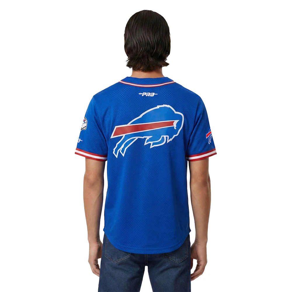 NFL BUFFALO BILLS JOSH ALLEN #17 CLASSIC MESH PNN MEN'S MESH BUTTON DOWN SHIRT (ROYAL BLUE/RED) - Image 2