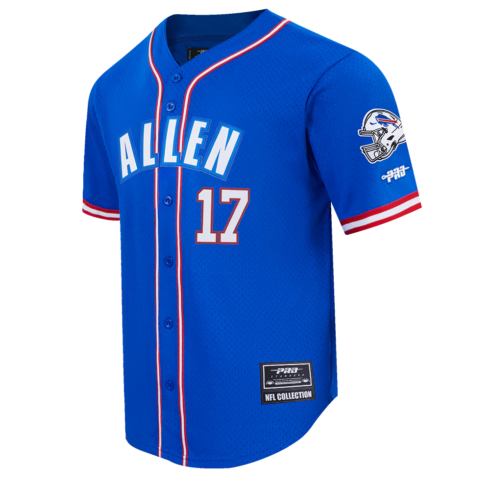 NFL BUFFALO BILLS JOSH ALLEN #17 CLASSIC MESH PNN MEN'S MESH BUTTON DOWN SHIRT (ROYAL BLUE/RED) - Image 3