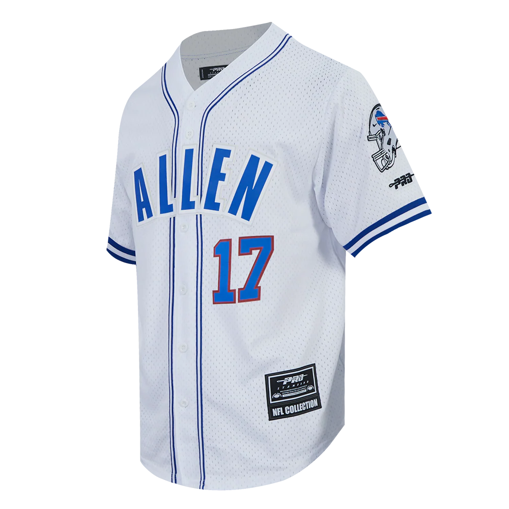 NFL BUFFALO BILLS JOSH ALLEN #17 CLASSIC MESH PNN MEN'S MESH BUTTON DOWN SHIRT (WHITE/ROYAL BLUE) - Image 3