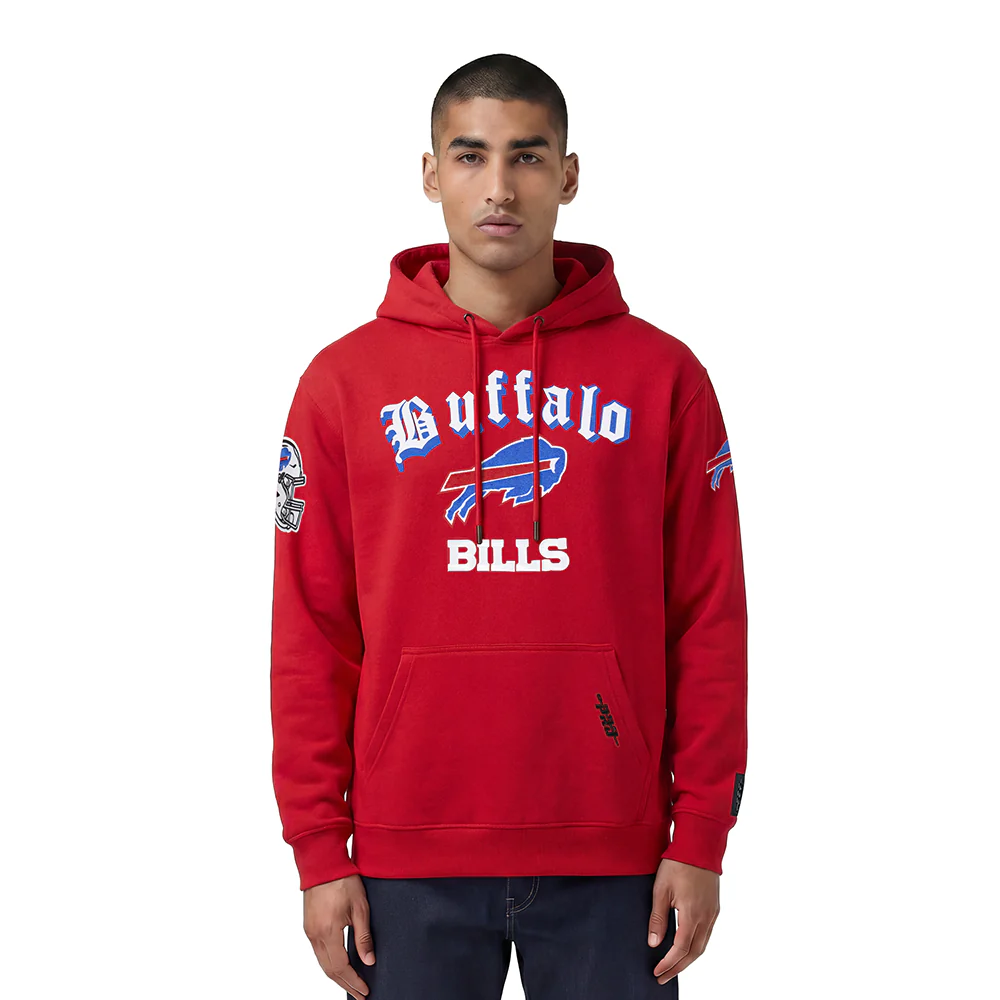 NFL BUFFALO BILLS OLD ENGLISH MEN'S PULLOVER HOODIE (RED)
