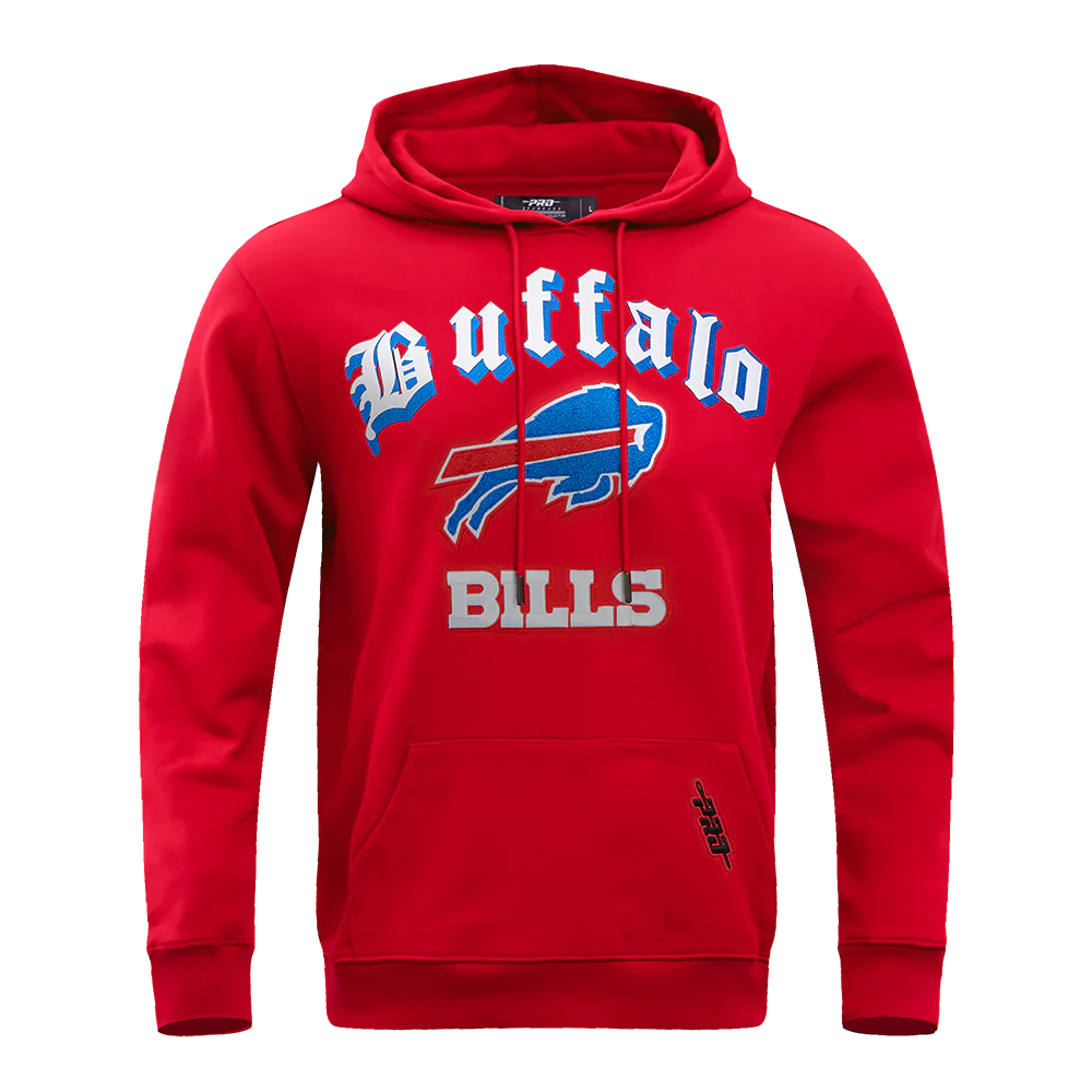 NFL BUFFALO BILLS OLD ENGLISH MEN'S PULLOVER HOODIE (RED) - Image 3