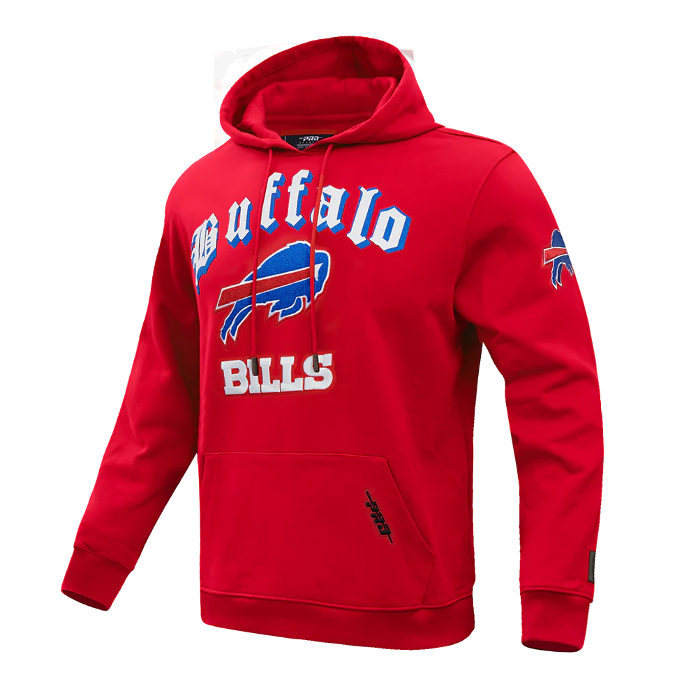 NFL BUFFALO BILLS OLD ENGLISH MEN'S PULLOVER HOODIE (RED) - Image 4