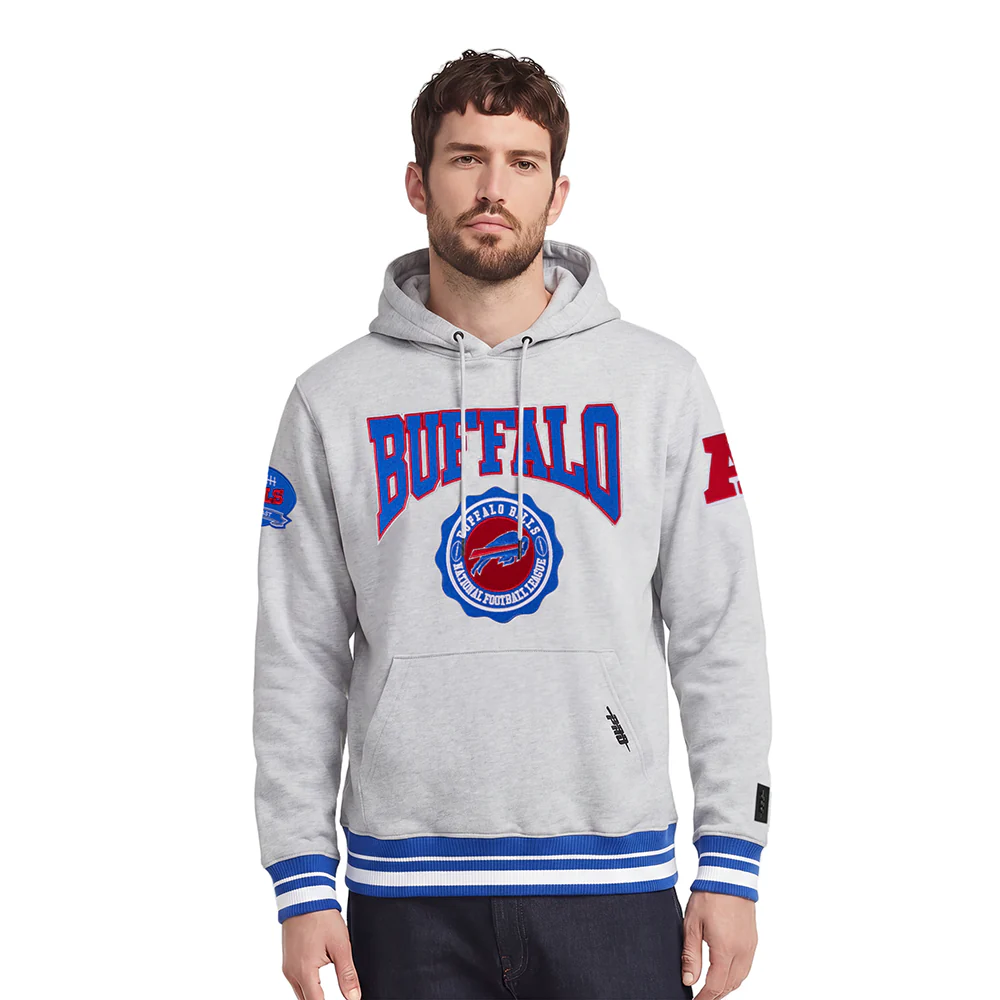 NFL BUFFALO BILLS CREST EMBLEM RIB FLC PO HOODIE (HEATHER GREY/ROYAL)