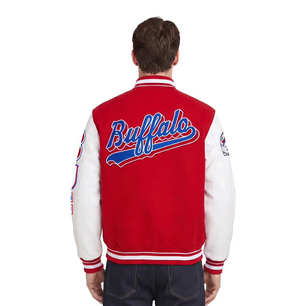 NFL BUFFALO BILLS SCRIPT TAIL MEN'S RIB WOOL VARSITY JACKET (RED/WHITE) - Image 2