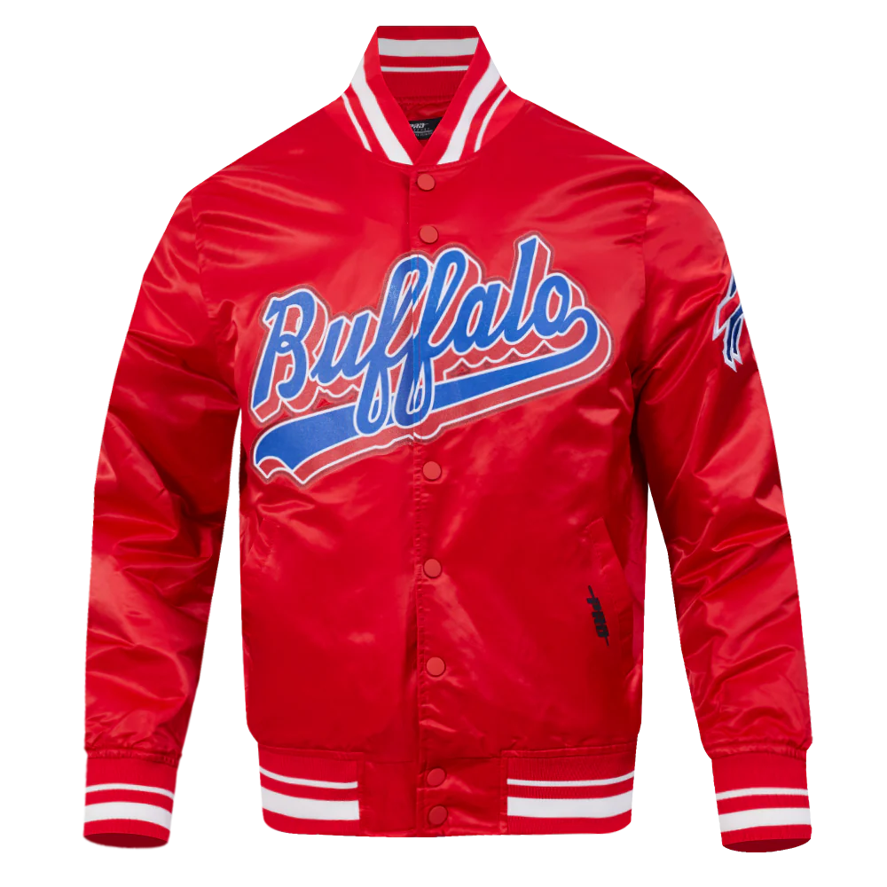NFL BUFFALO BILLS SCRIPT TAIL MEN'S SATIN JACKET (RED)