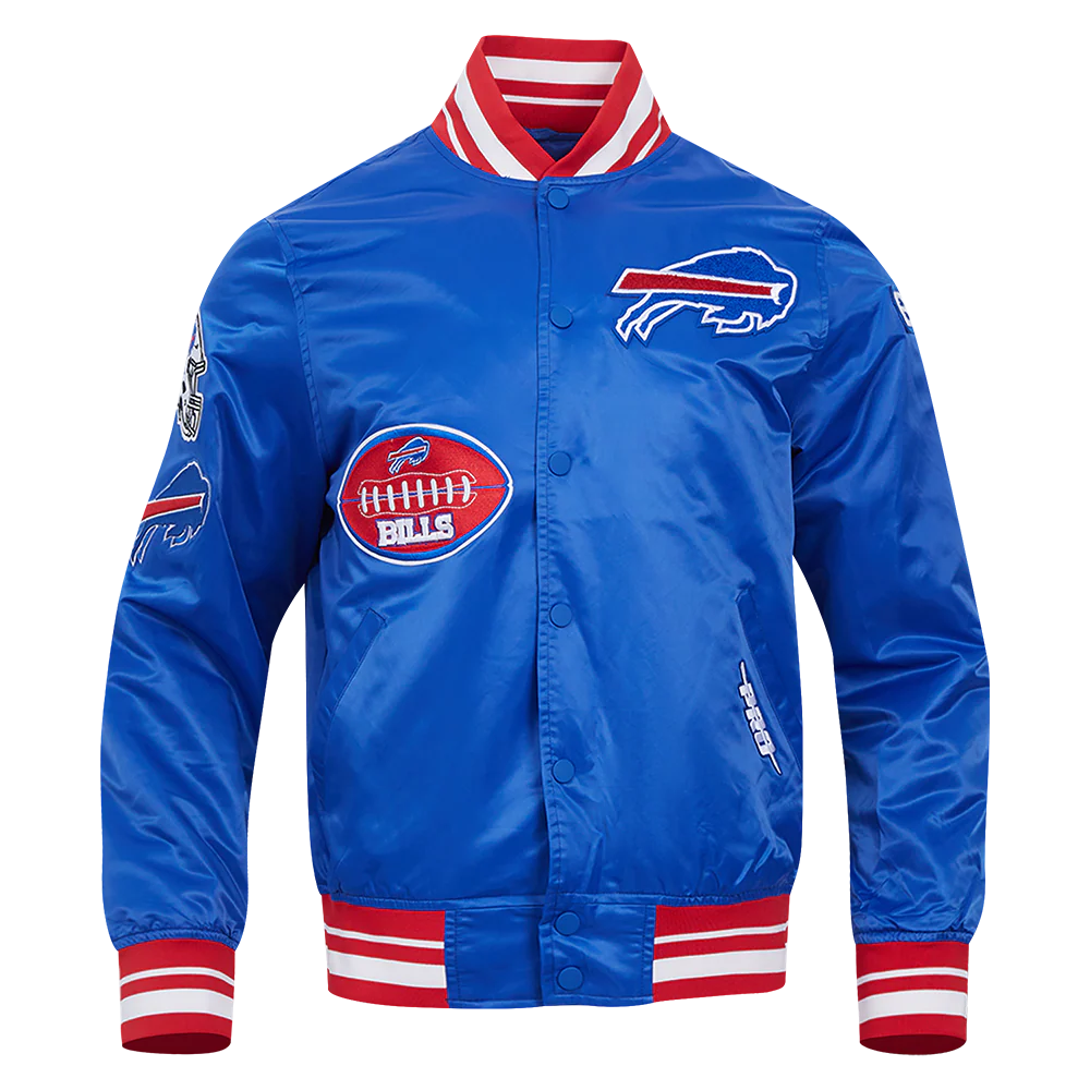 NFL BUFFALO BILLS OLD ENGLISH MEN'S RIB SATIN JACKET (ROYAL BLUE/RED) - Image 3