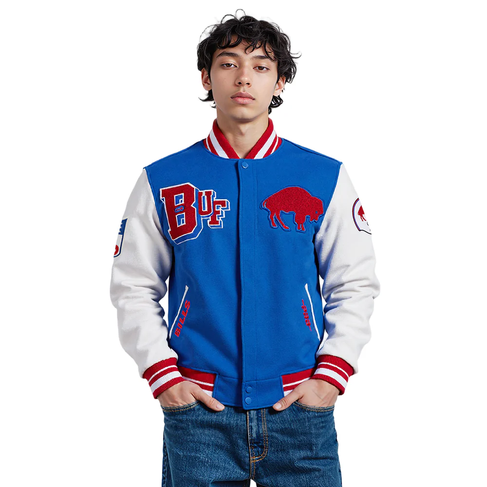 NFL BUFFALO BILLS BEST OF MEN'S RIB WOOL VARSITY JACKET (ROYAL BLUE/RED) - Image 11