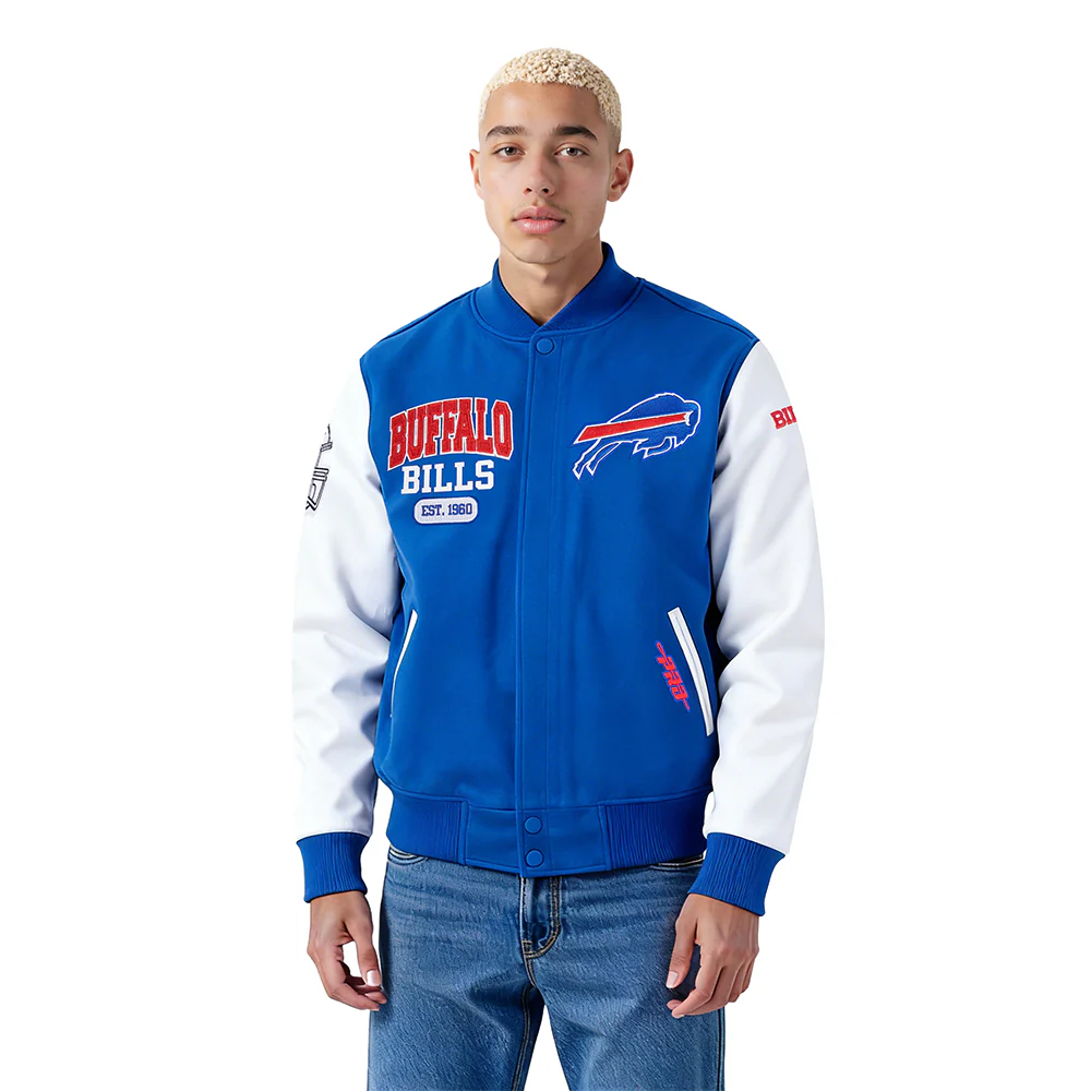 NFL BUFFALO BILLS CITY ARCH MEN'S WOOL VARSITY JACKET (ROYAL BLUE/WHITE)