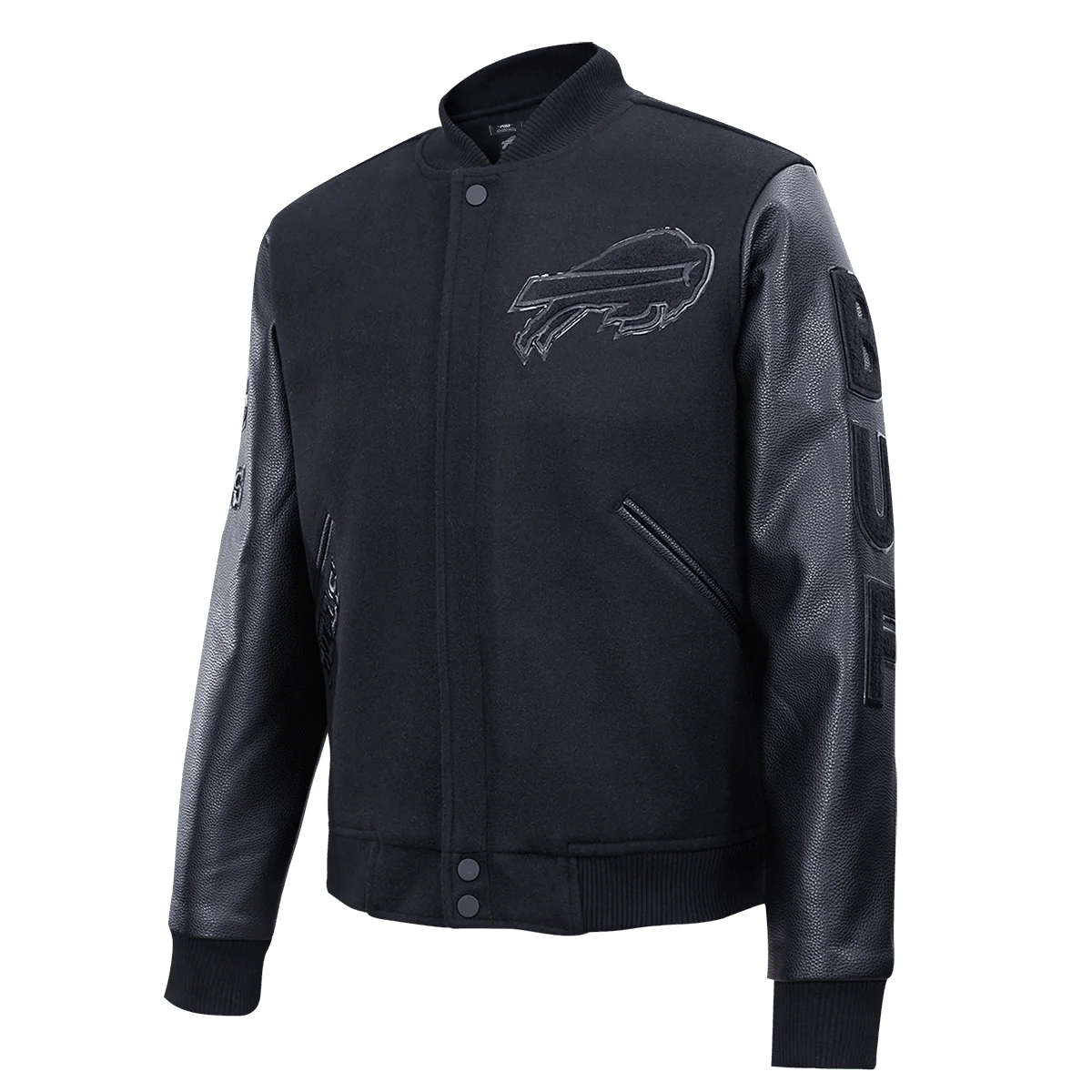 NFL BUFFALO BILLS TRIPLE BLACK LOGO MEN'S VARSITY JACKET (TRIPLE BLACK)