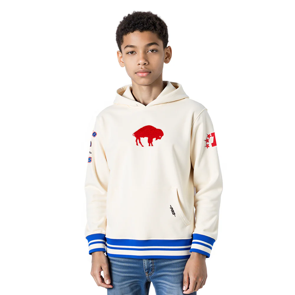 NFL BUFFALO BILLS RETRO CLASSICS BIG BOY'S RIB FLEECE PO HOODIE (EGGSHELL/ROYAL BLUE)