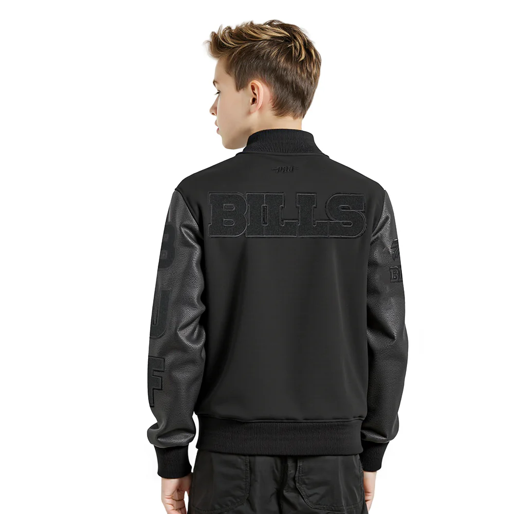 NFL BUFFALO BILLS TRIPLE BLACK BIG BOYS WOOL VARSITY JACKET (JET BLACK) - Image 2