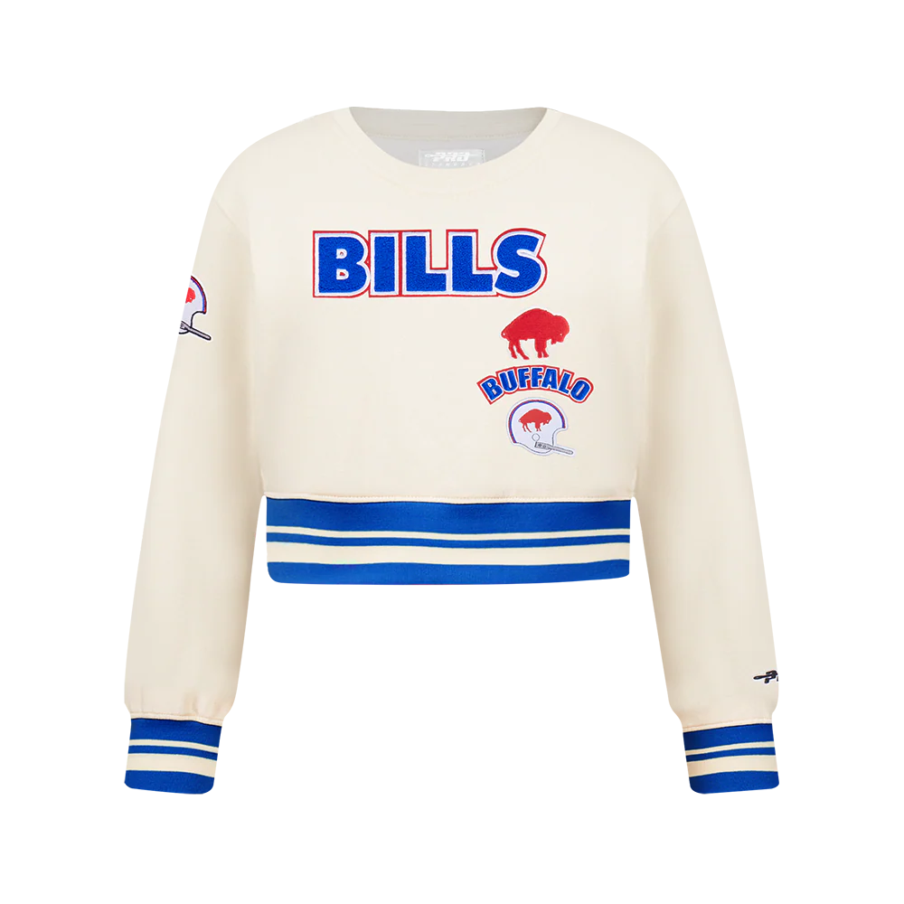 NFL BUFFALO BILLS RETRO CLASSIC BIG GIRLS RIB FLEECE CREWNECK (EGGSHELL/ROYAL BLUE)