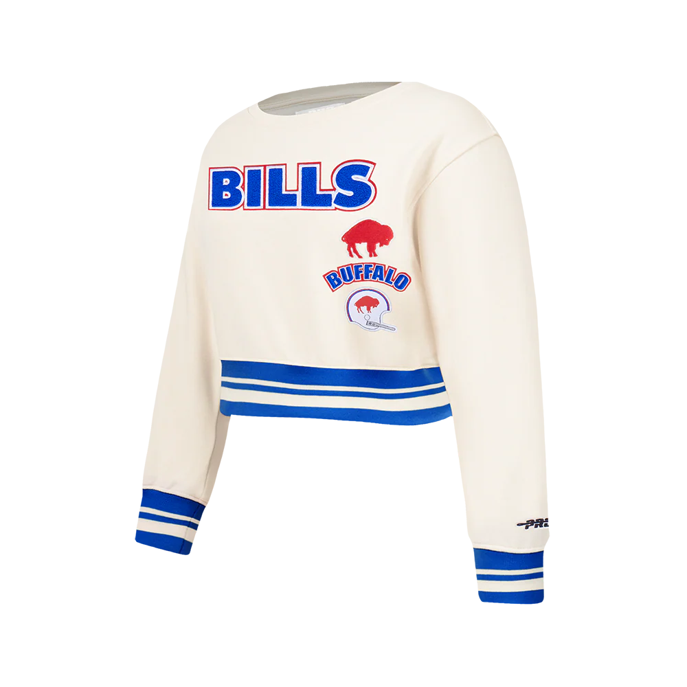 NFL BUFFALO BILLS RETRO CLASSIC BIG GIRLS RIB FLEECE CREWNECK (EGGSHELL/ROYAL BLUE) - Image 2