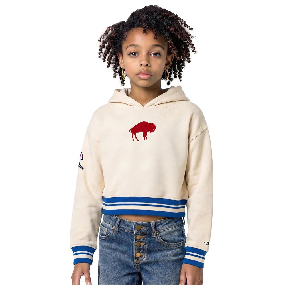 NFL BUFFALO BILLS RETRO CLASSIC BIG GIRL'S RIB FLC PO HOODIE (EGGSHELL/ROYAL BLUE)