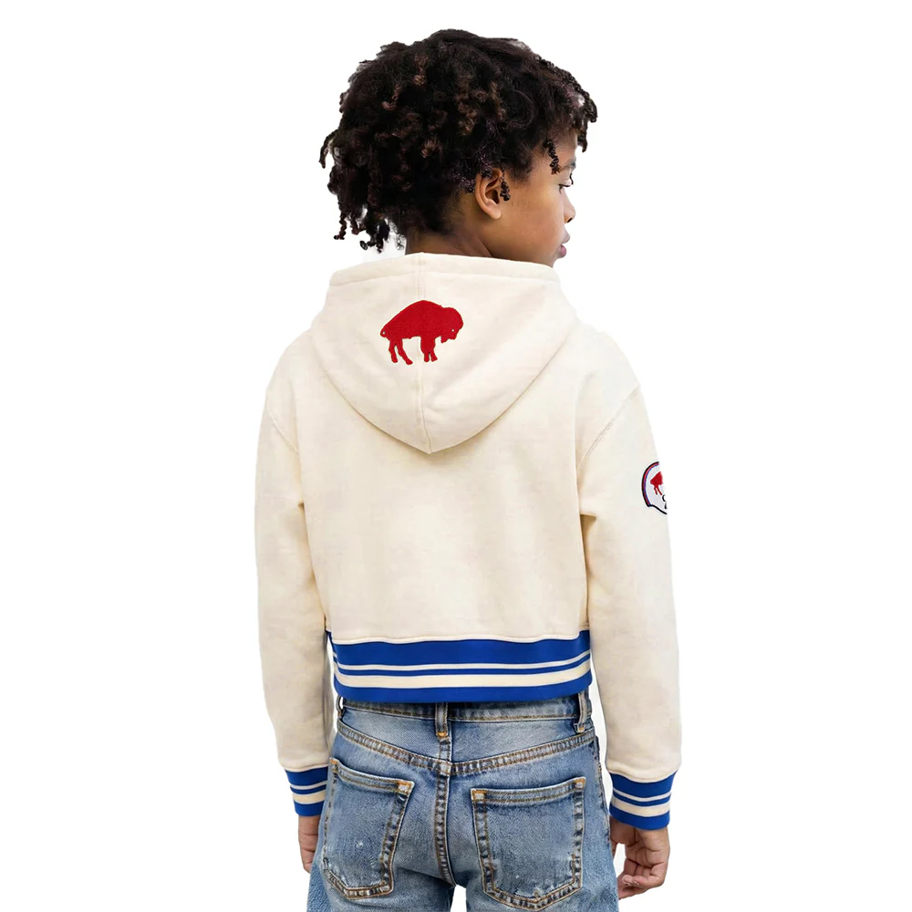 NFL BUFFALO BILLS RETRO CLASSIC BIG GIRL'S RIB FLC PO HOODIE (EGGSHELL/ROYAL BLUE) - Image 2
