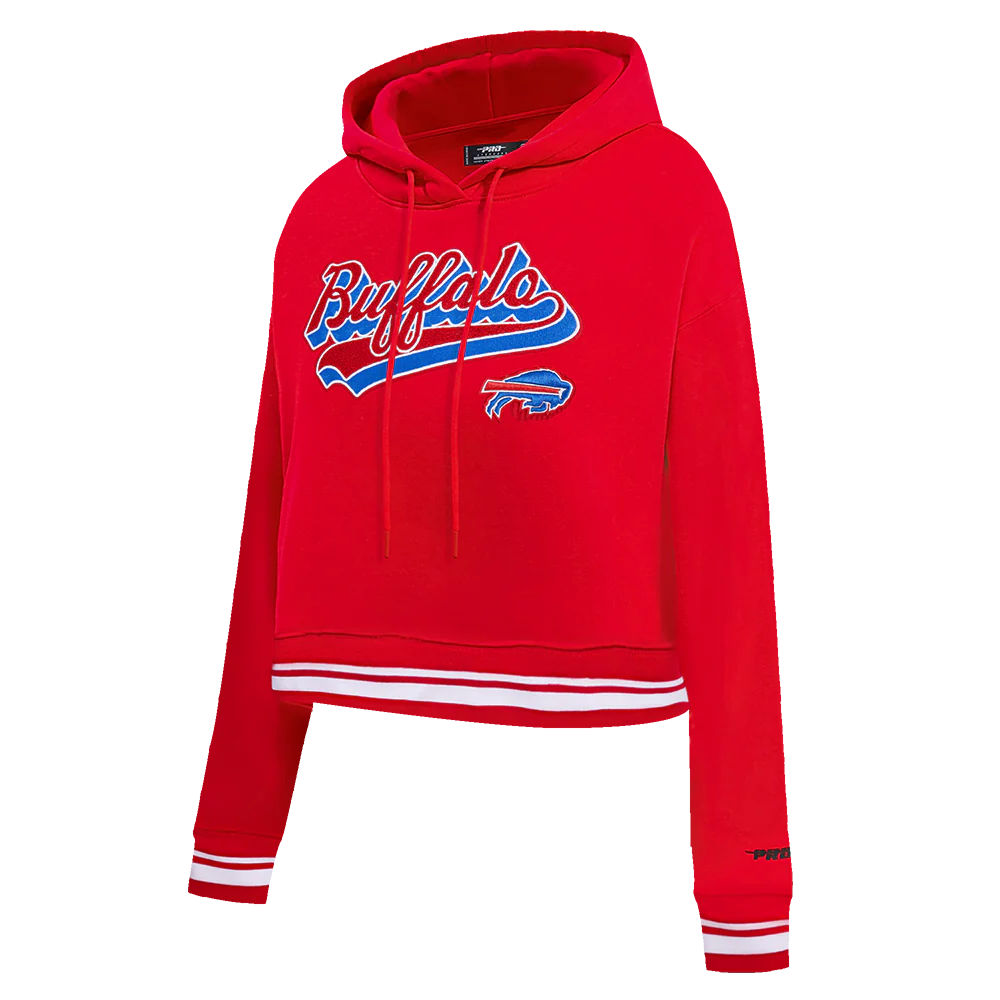 NFL BUFFALO BILLS SCRIPT TAIL WOMEN'S RIB FLC CROPPED PO HOODIE (RED) - Image 4
